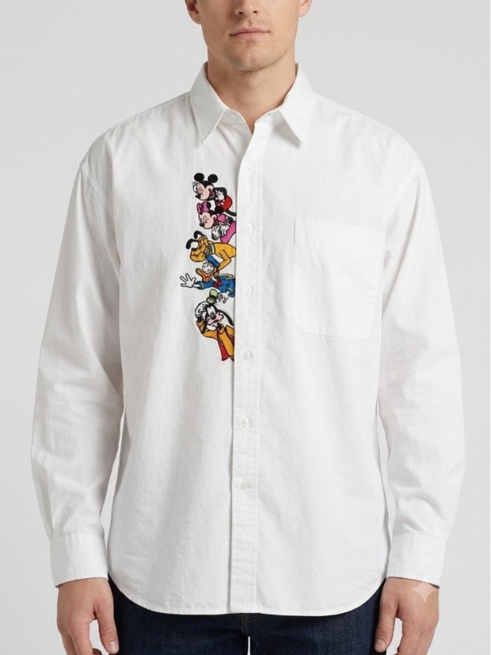 Vtg Mickey Inc Disney Character Embroidered Button-Up Shirt L Goofy Donald Duck